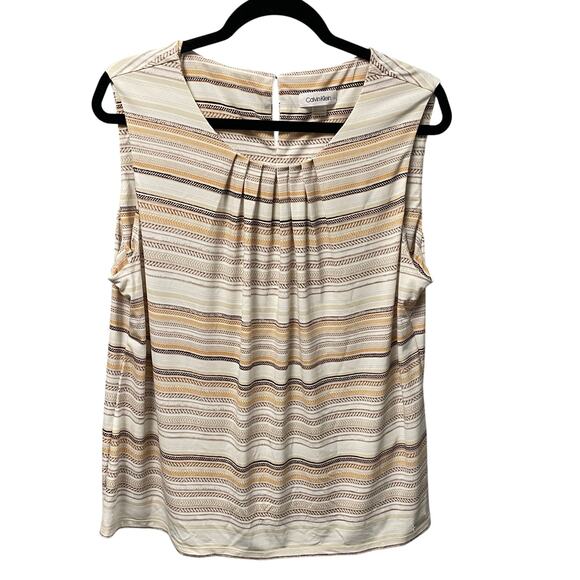 Calvin Klein Neutral Striped Sleeveless Top Womens Plus Size 1X - Picture 1 of 6